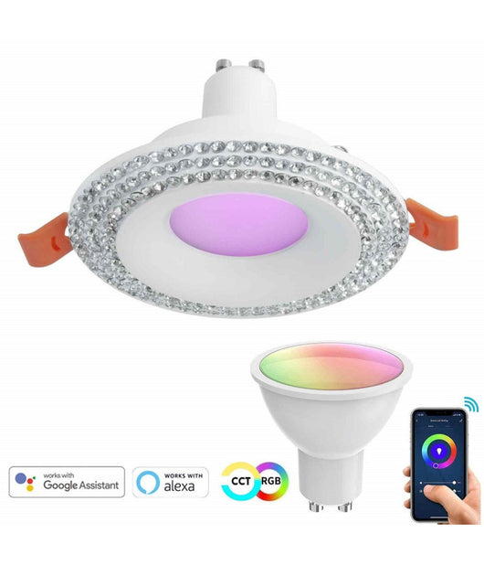 Faretto Led Smart Incasso Tondo Brillantini Gu10 Wifi Rgb Cct Alexa Google 65mm         