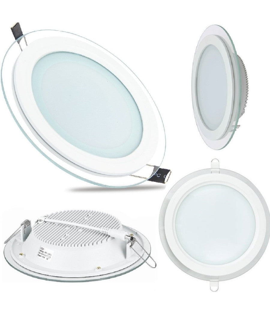 Faretto Led Tondo Da Incasso Bianco In Vetro Trasparente Da 12w Luce Bianco         