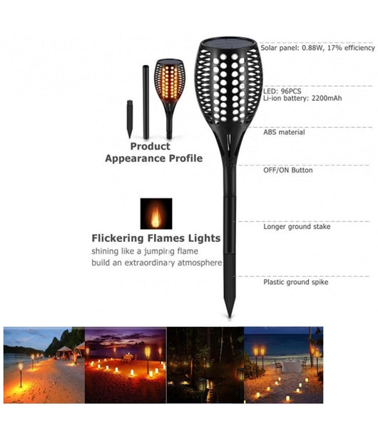 Faretto Luce Solare 96led Effetto Fiamma Impermeabile Ip65 Illuminazione Giardino         