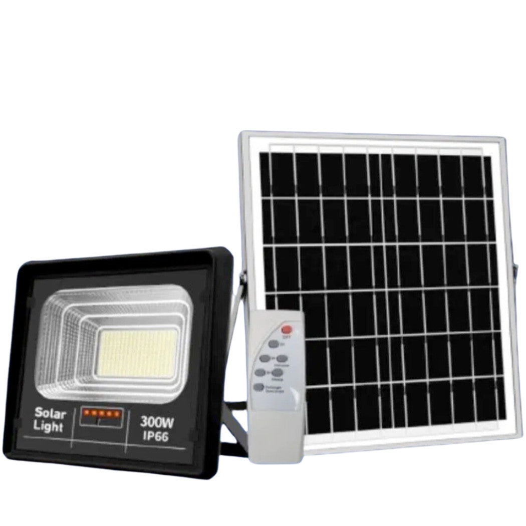 Trade Shop - Faretto Luce Solare Con Pannello Fotovoltaico 300 W Ip65 Impermeabile Telecomando -        