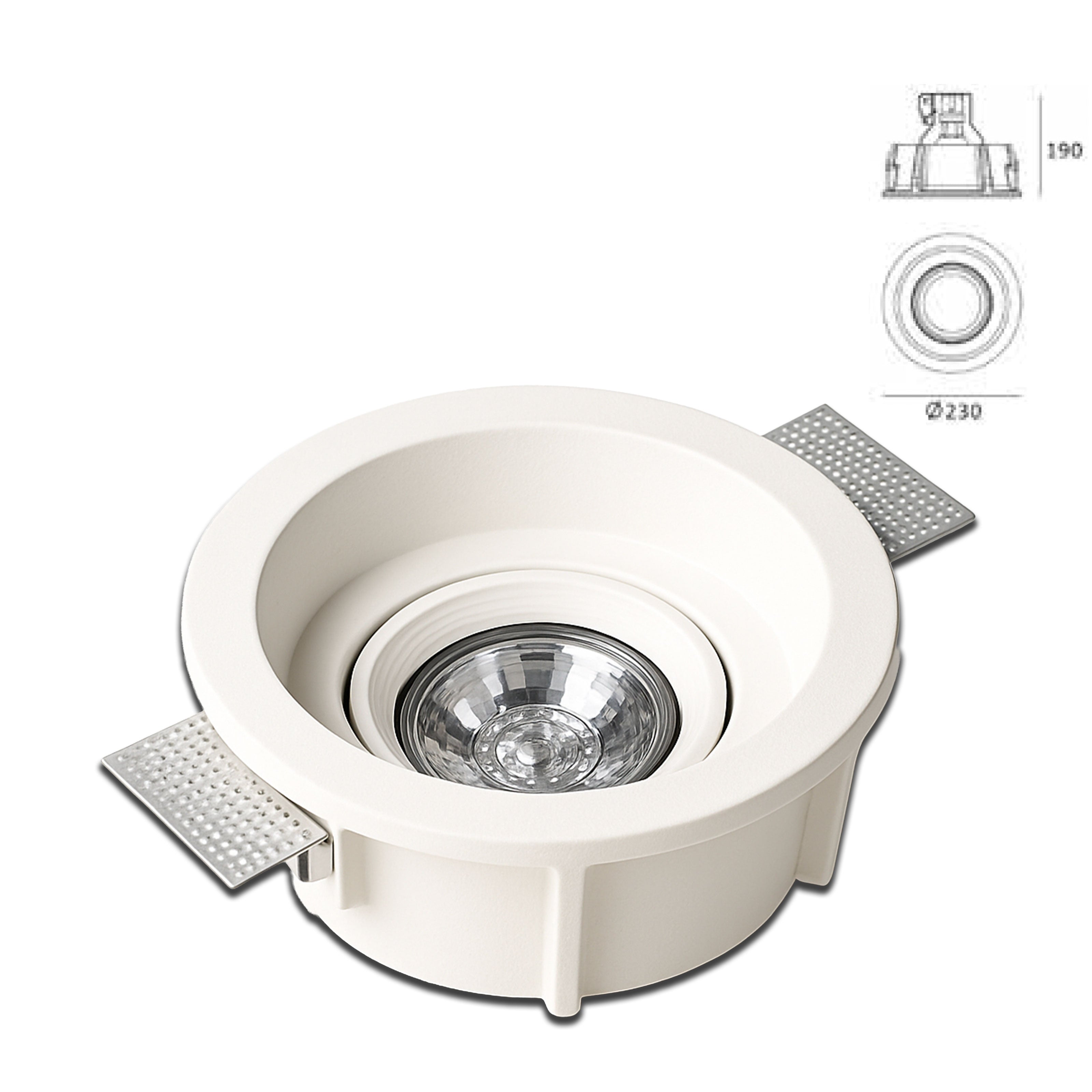 *STOCK* Portafaretto In Gesso Ceramico ad incasso Orientabile Diametro 230mm 70W CDM-A PARD0 IP20