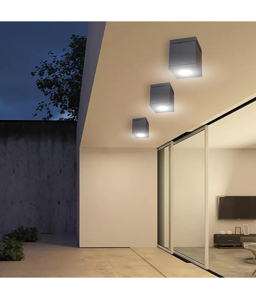 Faretto Plafoniera Soffitto Led Gu10 Lampada Quadrata Esterno Impermeabile Ip65         