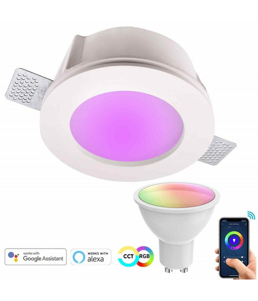 Faretto Smart Gesso Tondo Led Gu10 Wifi Luce Incasso Rgb Cct Alexa Google 125mm         