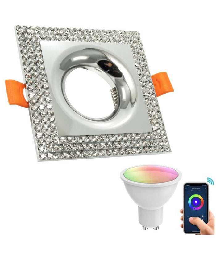 Faretto Smart Incasso Quadrato Brillantini Led 5w Gu10 Rgb Wifi Alexa Google Home  Silver       