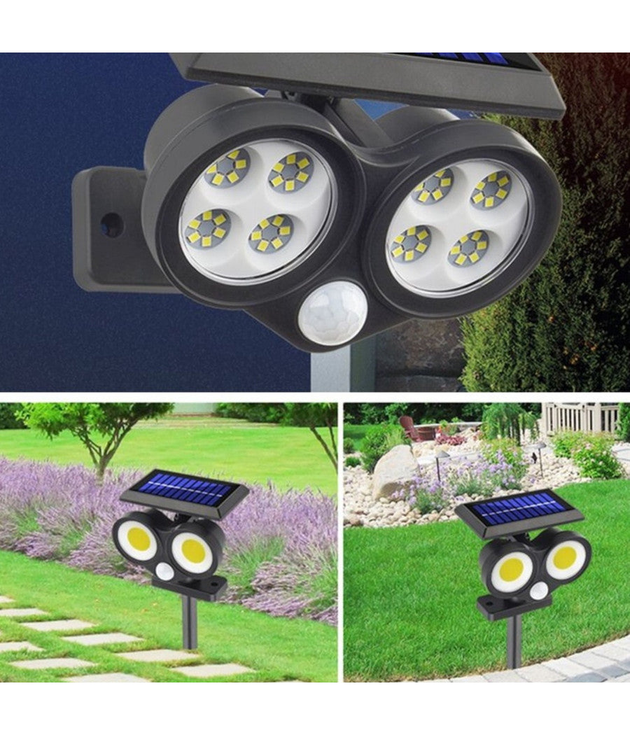 Faretto Solare Da Esterno A Led Cob Lampada Da Parete Applique Impermeabile Ip65         