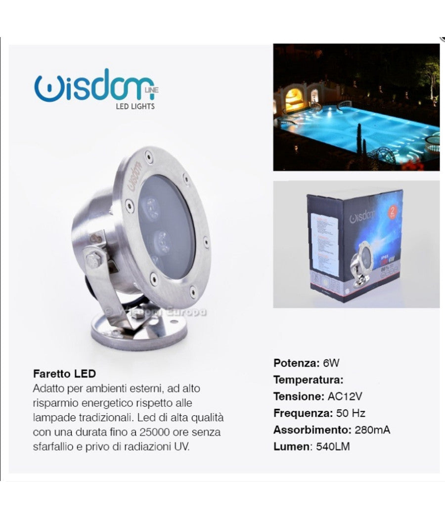 Faretto Spot Light Per Esterno Da Giardino 6 Watt Luce Calda Fredda Verde Rgb         