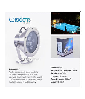 Faretto Spot Light Per Esterno Da Giardino 9 Watt Luce Calda Fredda Verde Rgb  -verde      -