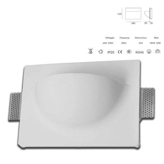 *STOCK* Portafaretto In Gesso Ceramico ad incasso TASCA 280x220mm  40W E14 IP20