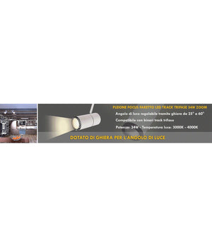 Faretto Track Led Cob 34 W Binario Trifase Vetrine Negozio 230v Luce 3000k 4000k         