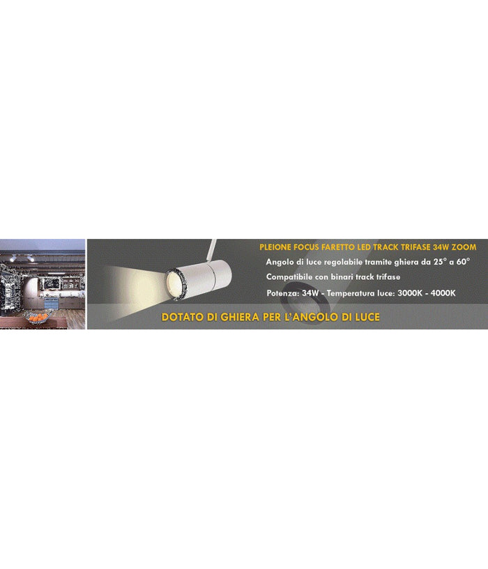 Faretto Track Led Cob 34 W Binario Trifase Vetrine Negozio 230v Luce 3000k 4000k         