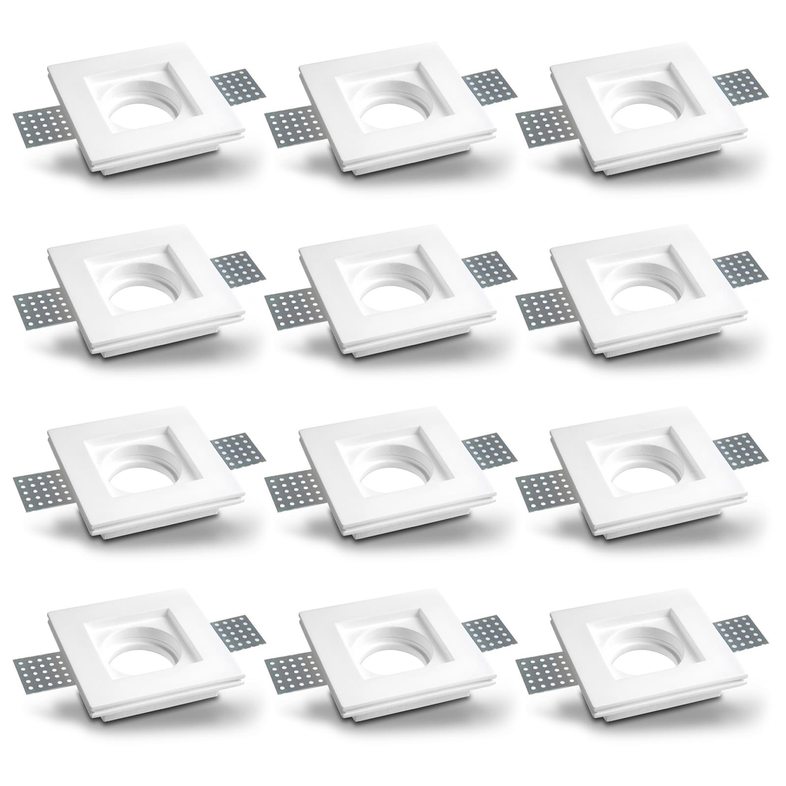 PORTA FARETTO IN GESSO CERAMICO QUADRATO A SCOMPARSA PER LAMPADE A LED UNIVERSALE 12 PEZZI