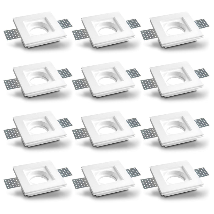 PORTA FARETTO IN GESSO CERAMICO QUADRATO A SCOMPARSA PER LAMPADE A LED UNIVERSALE 12 PEZZI