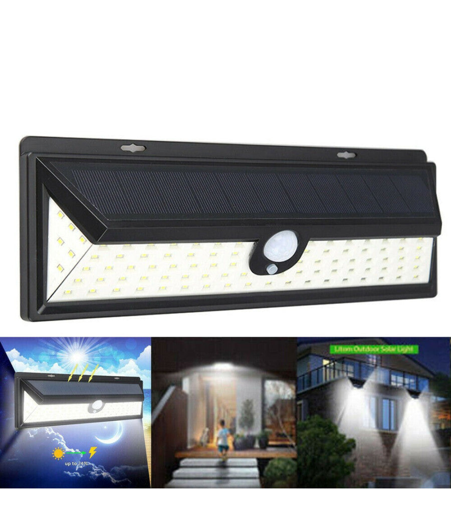 Faro 190 Led Con Pannello Solare E Sensore Di Movimento Faretto Crepuscolare 30w         