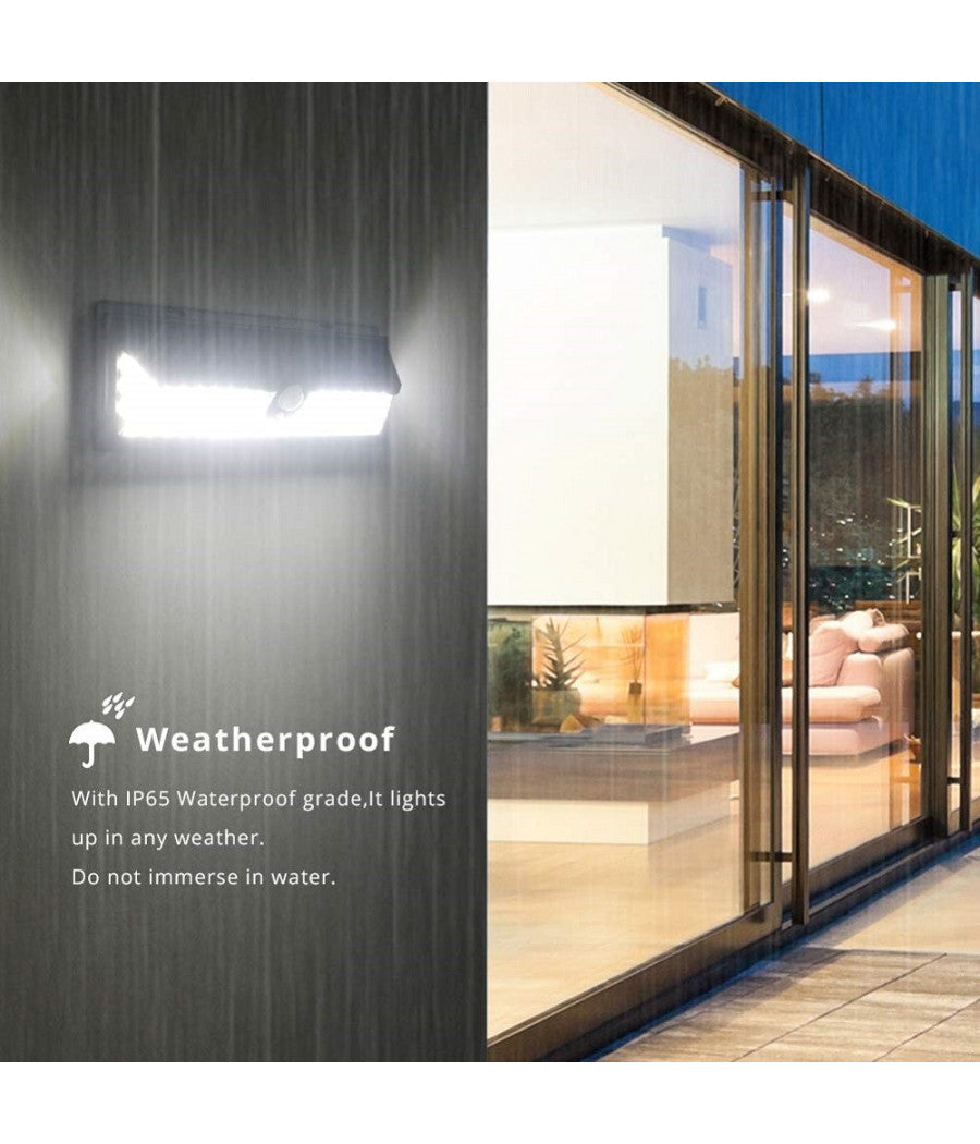 Faro 190 Led Con Pannello Solare E Sensore Di Movimento Faretto Crepuscolare 30w         