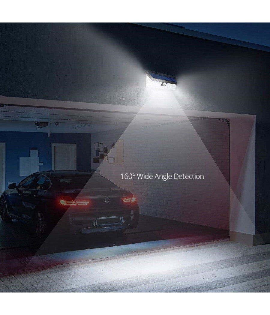 Faro 190 Led Con Pannello Solare E Sensore Di Movimento Faretto Crepuscolare 30w         