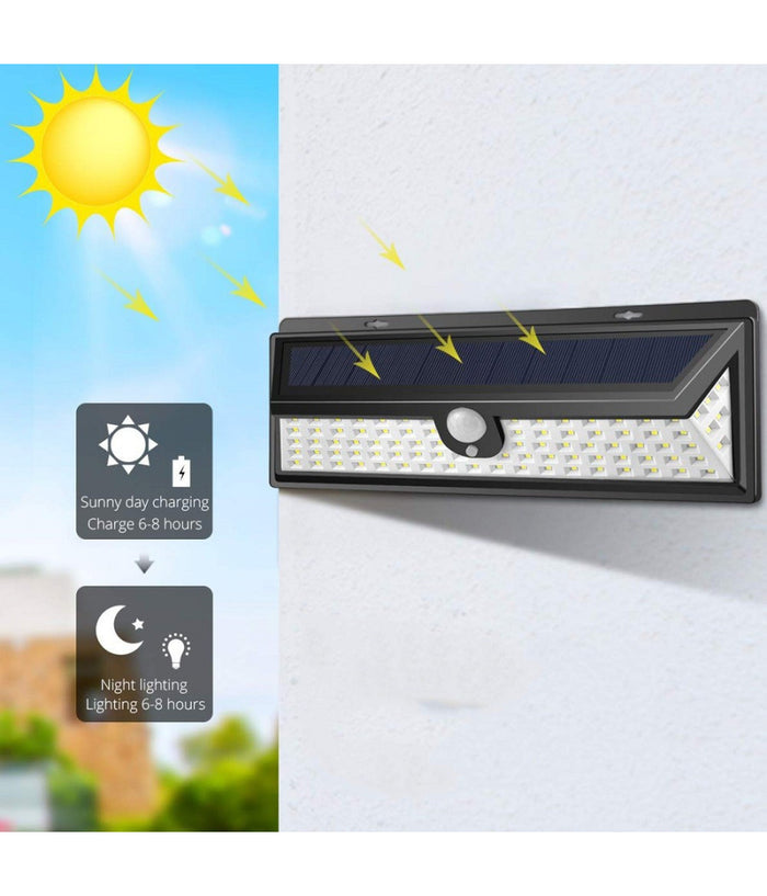 Faro 190 Led Con Pannello Solare E Sensore Di Movimento Faretto Crepuscolare 30w         