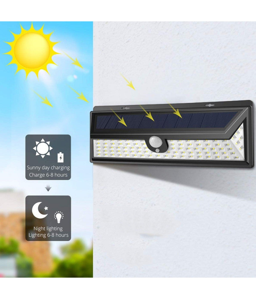 Faro 190 Led Con Pannello Solare E Sensore Di Movimento Faretto Crepuscolare 30w         