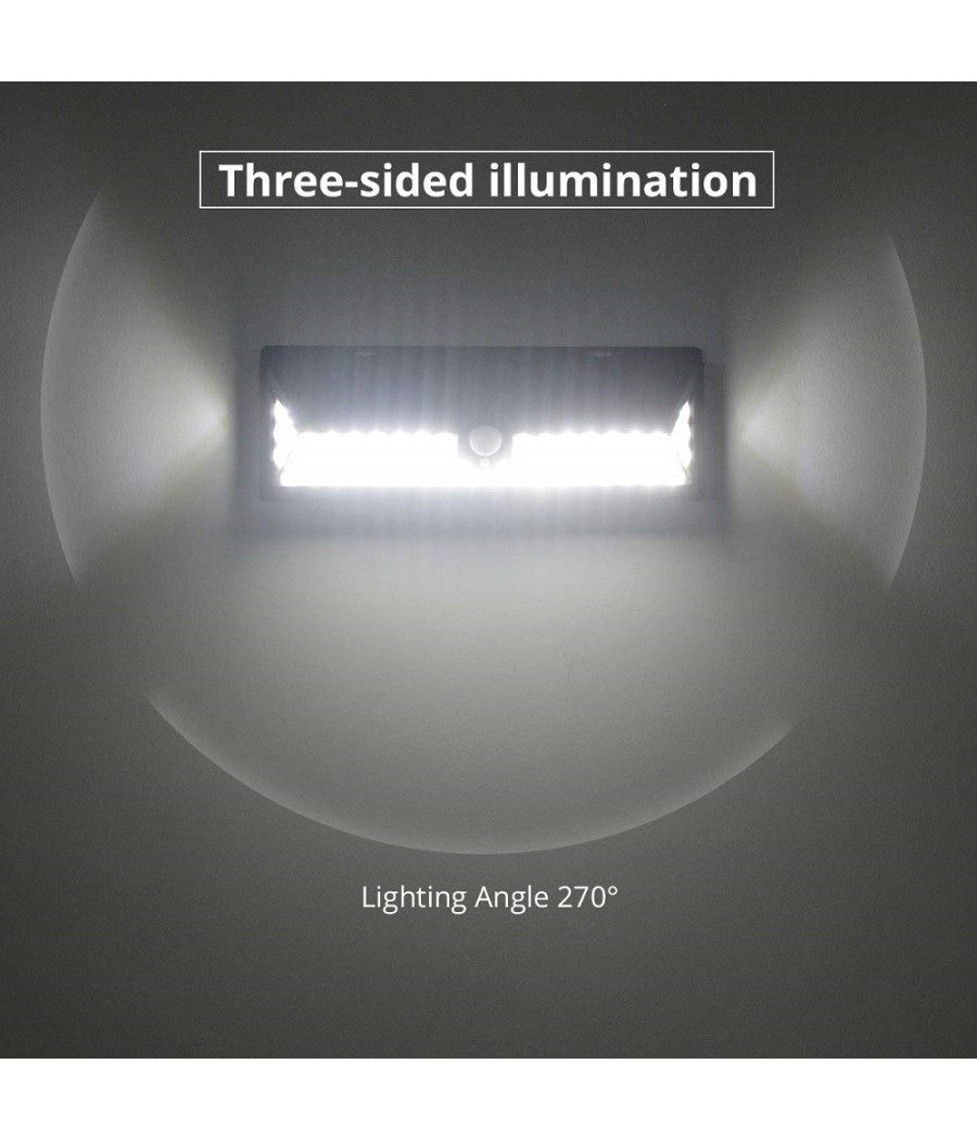 Faro 190 Led Con Pannello Solare E Sensore Di Movimento Faretto Crepuscolare 30w         