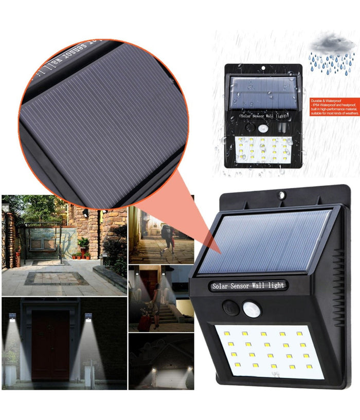 Faro 20 Led Con Pannello Solare Ricaricabile E Sensore Di Movimento Per Esterno         
