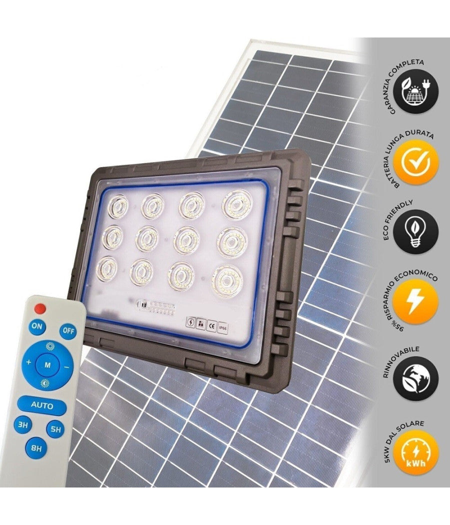 Faro 600 Watt Con Pannello Solare Luce Forte Telecomando Batteria Lunga Durata         