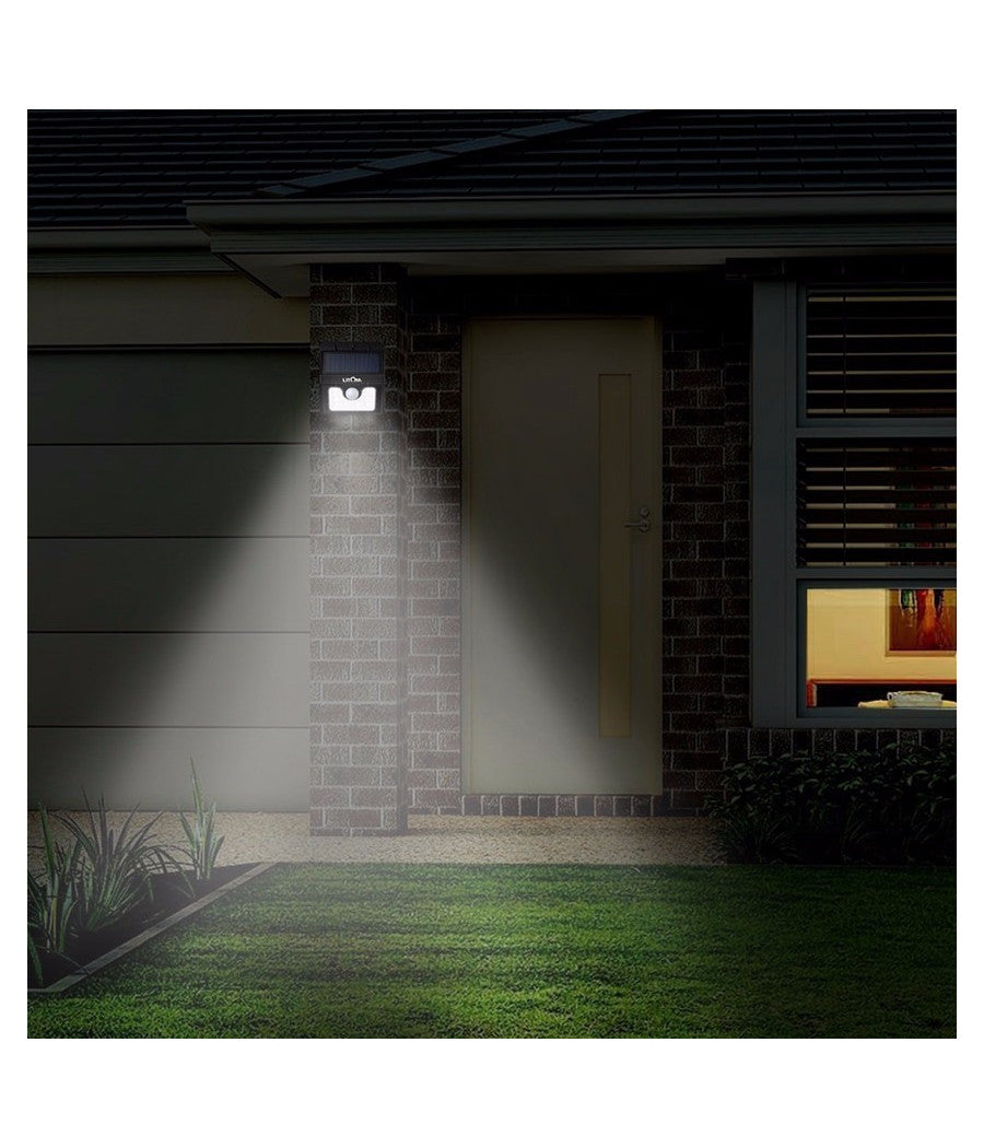 Faro 8 Led Con Pannello Solare Ricaricabile E Sensore Di Movimento Per Esterno         