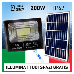Trade Shop - Faro A Led Con Pannello Solare 200 W Luce Bianca Fredda 6500k Batterie Al Litio         