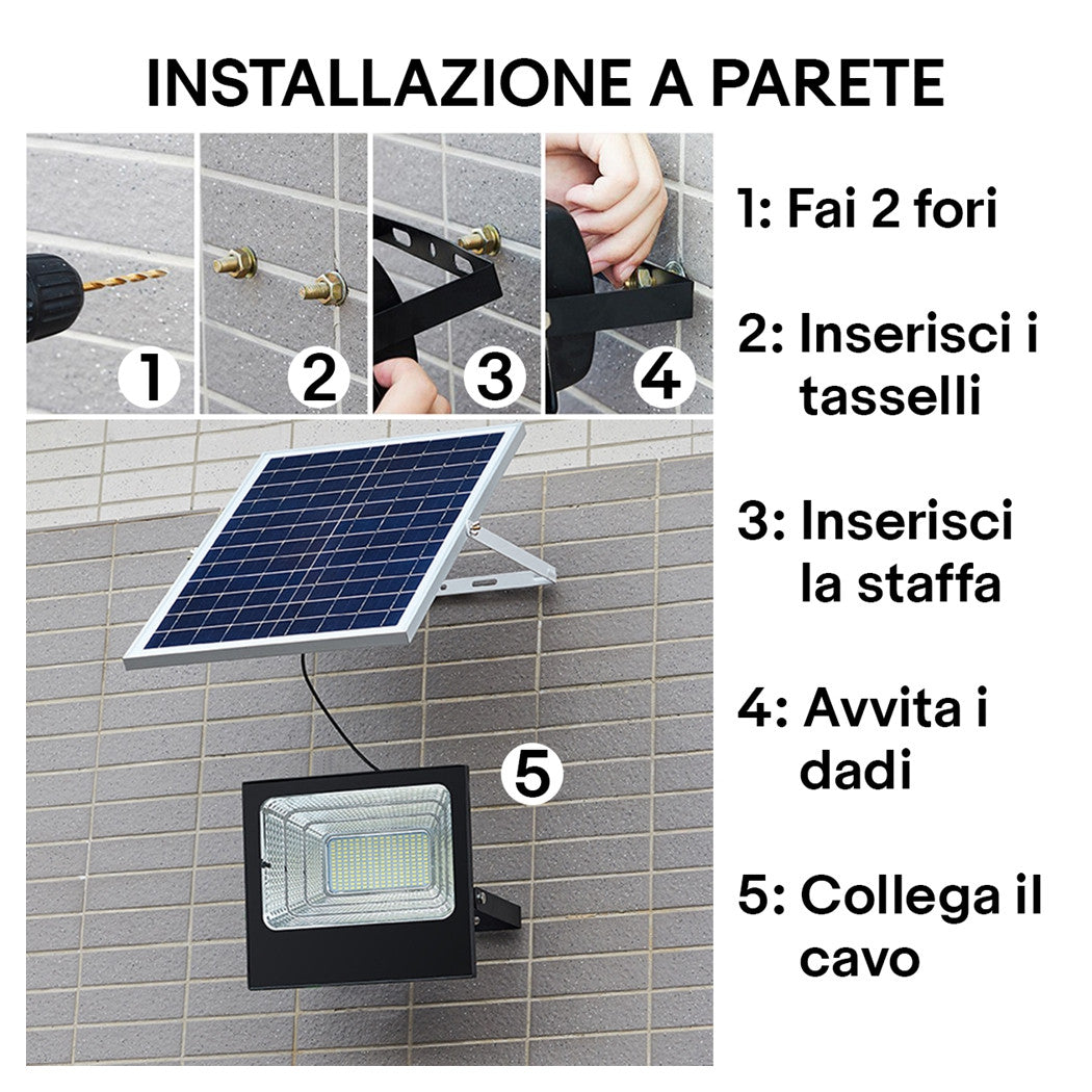 Trade Shop - Faro A Led Con Pannello Solare 200 W Luce Bianca Fredda 6500k Batterie Al Litio         