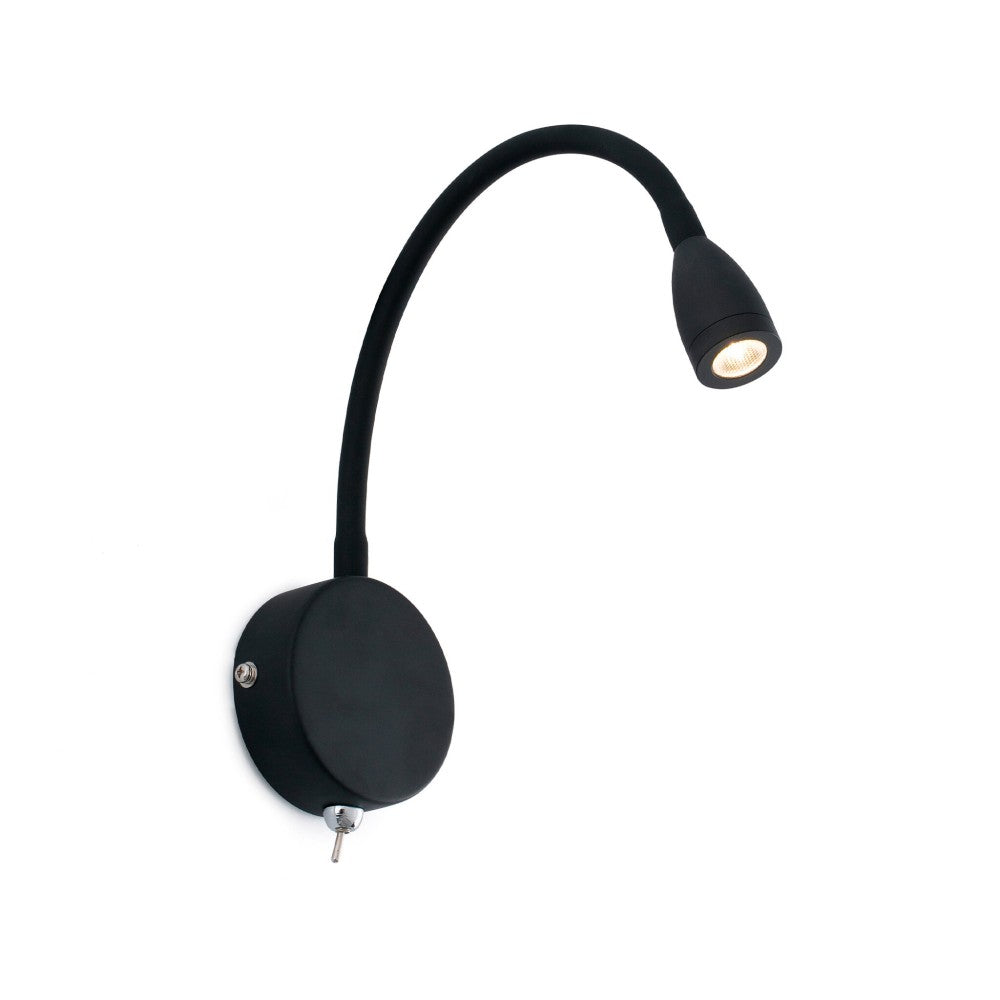 Faro Barcelona - Lampada da parete con braccio Loke Led 3W - Alluminio e Metallo Verniciato, Camera da letto, Luce da lettura - Nera