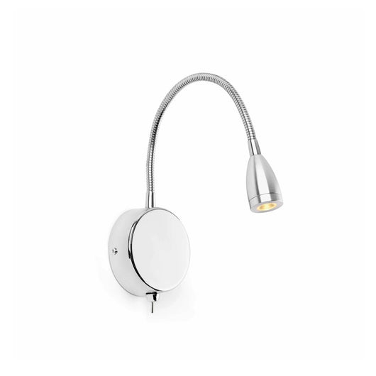 Faro Barcelona - Lampada da parete con braccio Loke Led 3W - Alluminio e Metallo Verniciato, Camera da letto, Luce da lettura - Cromo