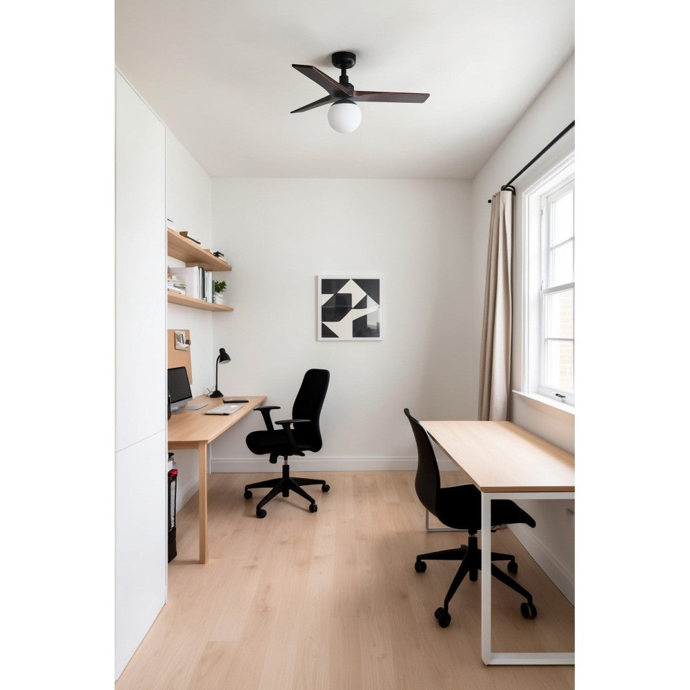 Faro Barcelona - Ventilatore da Soffitto Klim S Nero/Noce Scuro - Motore DC Silenzioso, Con Luce led Dimmerabile, Telecomando