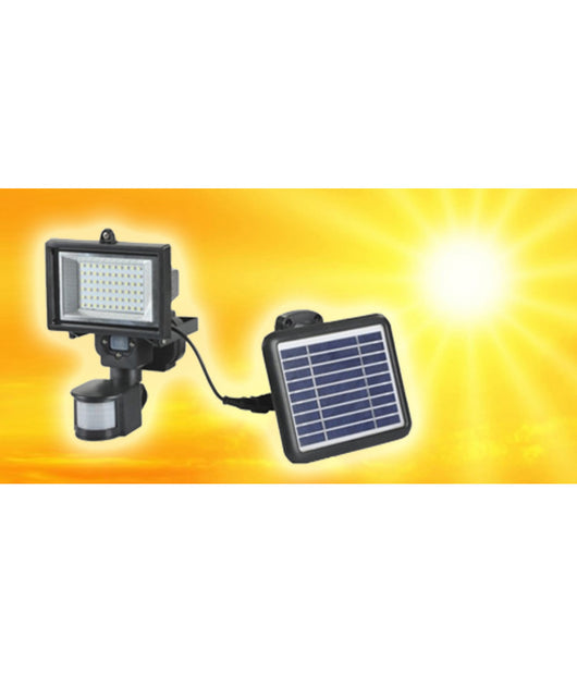 Faro Faretto 60 Led Sensore Movimento E Pannello Solare Ricaricabile Luce Bianca         