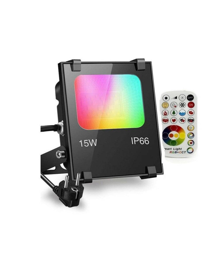 Faro Faretto A Led Rgb + Cct Per Esterni Da 15w Con Telecomando Ir Proiettore         