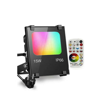 Faro Faretto A Led Rgb + Cct Per Esterni Da 15w Con Telecomando Ir Proiettore         