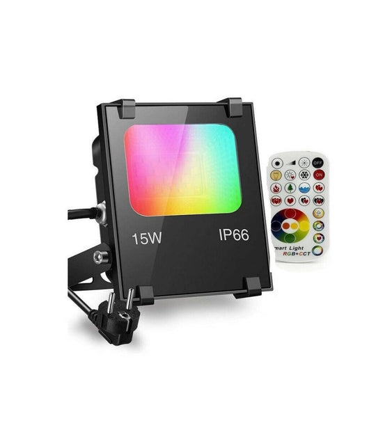 Faro Faretto A Led Rgb + Cct Per Esterni Da 15w Con Telecomando Ir Proiettore         