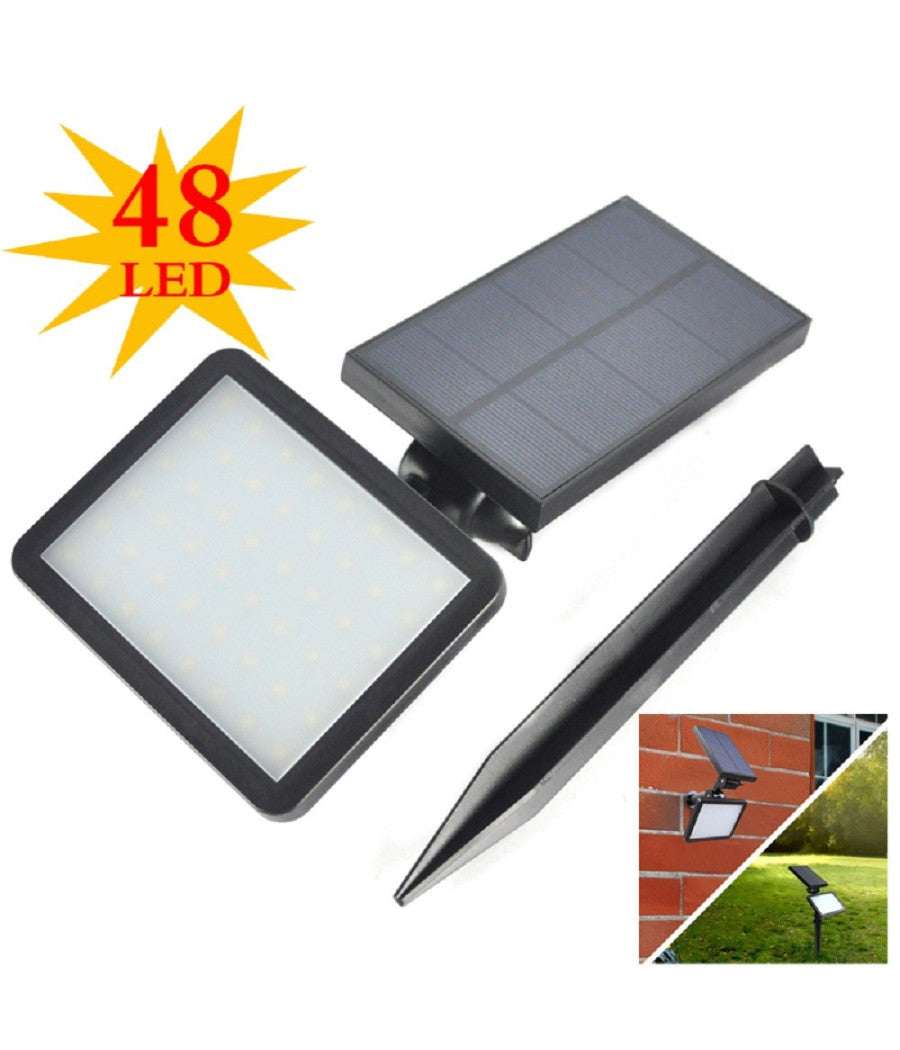 Trade Shop - Faro Faretto Led Giardino 48 Led 10w Picchetto Pannello Energia Solare 2000mah -