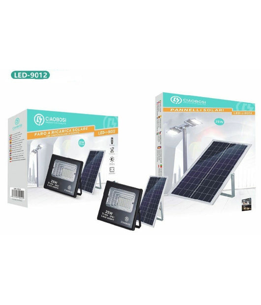 Faro Faretto Led Pannello Solare Fotovoltaico 25w Con Crepuscolare Ip67 Led-9012         