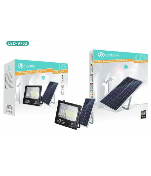 Faro Faretto Led Pannello Solare Fotovoltaico 400w Ip67 Con Crepuscolare Led-9752         