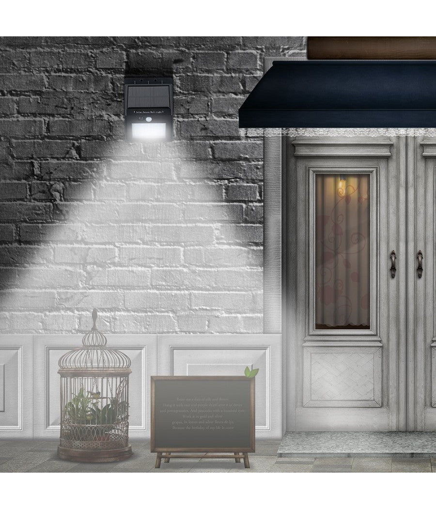 Faro Faretto Pannello Solare Sensore Movimento E Crepuscolare 4 Led Per Esterno         