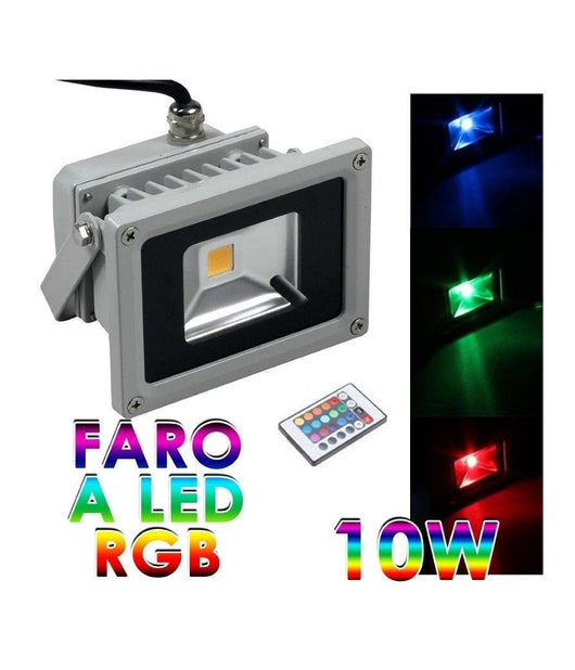 Faro Faretto Rgb Led 10w Multicolor Colori Tenuta Stagna Uso Esterno Telecomando         
