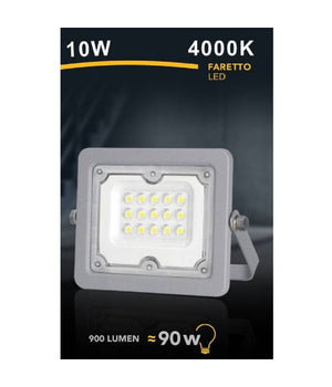 Faro Led 10 W Ultra Slim Grigio Esterno Ip65 Luce Fredda Naturale Calda Fs10w-g  -bianco Naturale      -