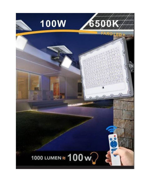 Faro Led 100 Watt Crepuscolare Pannello Energia Solare Telecomando Ip65 Sl-100w         