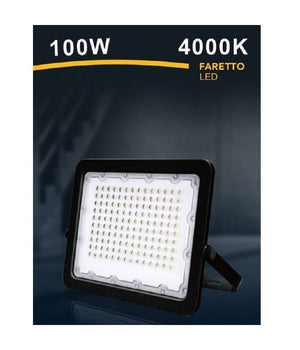 Faro Led 100w Faretto Ultra Slim Esterno Nero Ip65 Luce 6500k 4000k 3000k Fs100w-n  -bianco Naturale      -