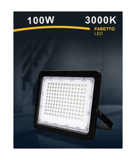Faro Led 100w Faretto Ultra Slim Esterno Nero Ip65 Luce 6500k 4000k 3000k Fs100w-n  -bianco Caldo      -