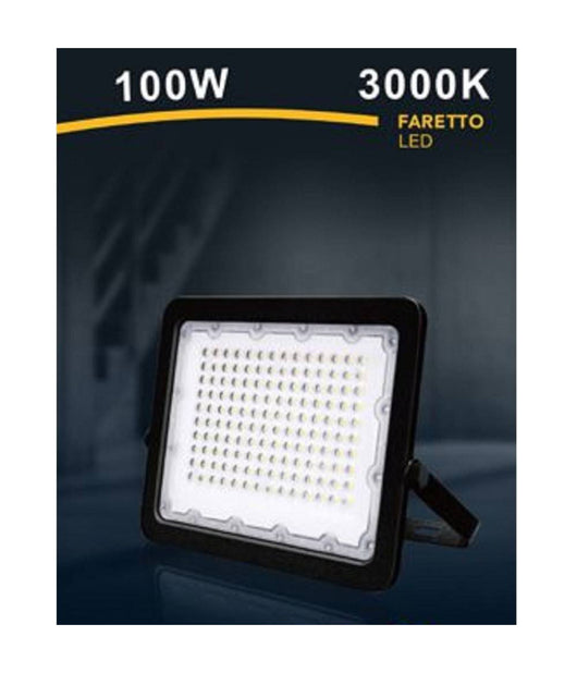Faro Led 100w Faretto Ultra Slim Esterno Nero Ip65 Luce 6500k 4000k 3000k Fs100w-n  -bianco Caldo      -