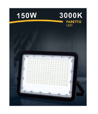 Faro Led 150 Watt Proiettore Esterno Ip65 Nero Luce 3000k 6500k 4000k Fs150w-n         