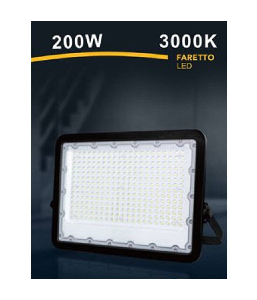 Faro Led 200 W Ultra Slim Esterno Nero Ip65 Luce Fredda Naturale Calda Fs200w-n  -bianco Caldo      -