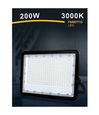 Faro Led 200 W Ultra Slim Esterno Nero Ip65 Luce Fredda Naturale Calda Fs200w-n  -bianco Caldo      -