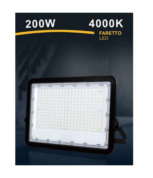 Faro Led 200 W Ultra Slim Esterno Nero Ip65 Luce Fredda Naturale Calda Fs200w-n  -bianco Naturale      -