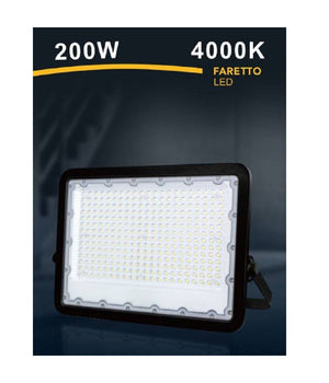 Faro Led 200 W Ultra Slim Esterno Nero Ip65 Luce Fredda Naturale Calda Fs200w-n         