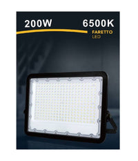 Faro Led 200 W Ultra Slim Esterno Nero Ip65 Luce Fredda Naturale Calda Fs200w-n  -bianco Freddo      -